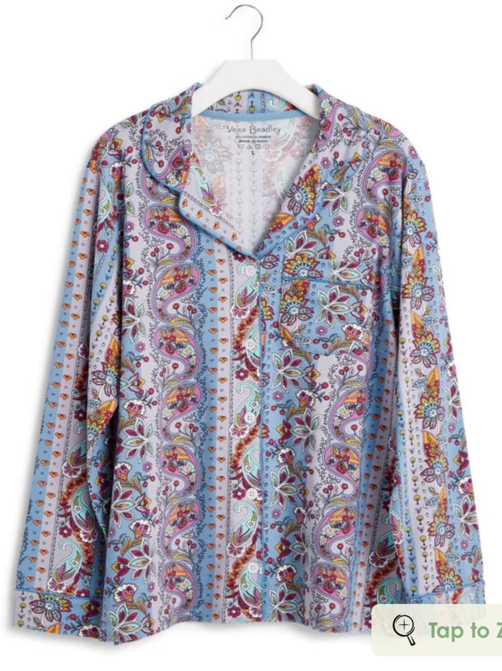 Vera Bradley long sleeve button down pajama top